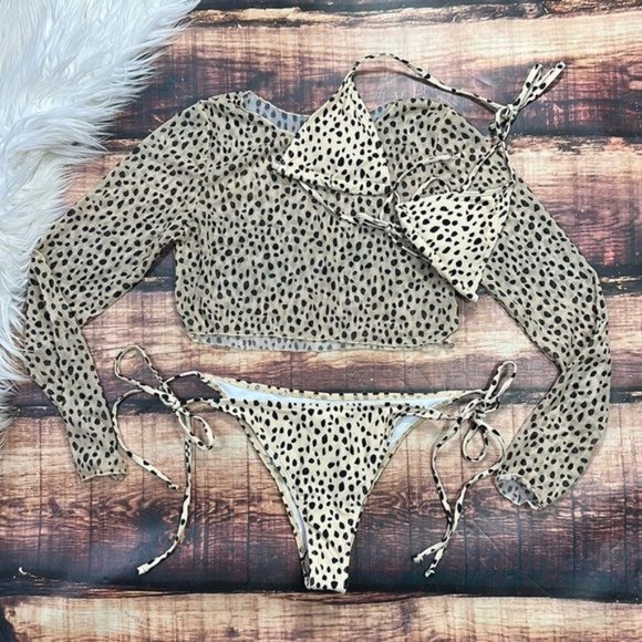 SHEIN Other - RELISTED Leopard Dot Animal Print Bikini and Long Sleeve Swim Top